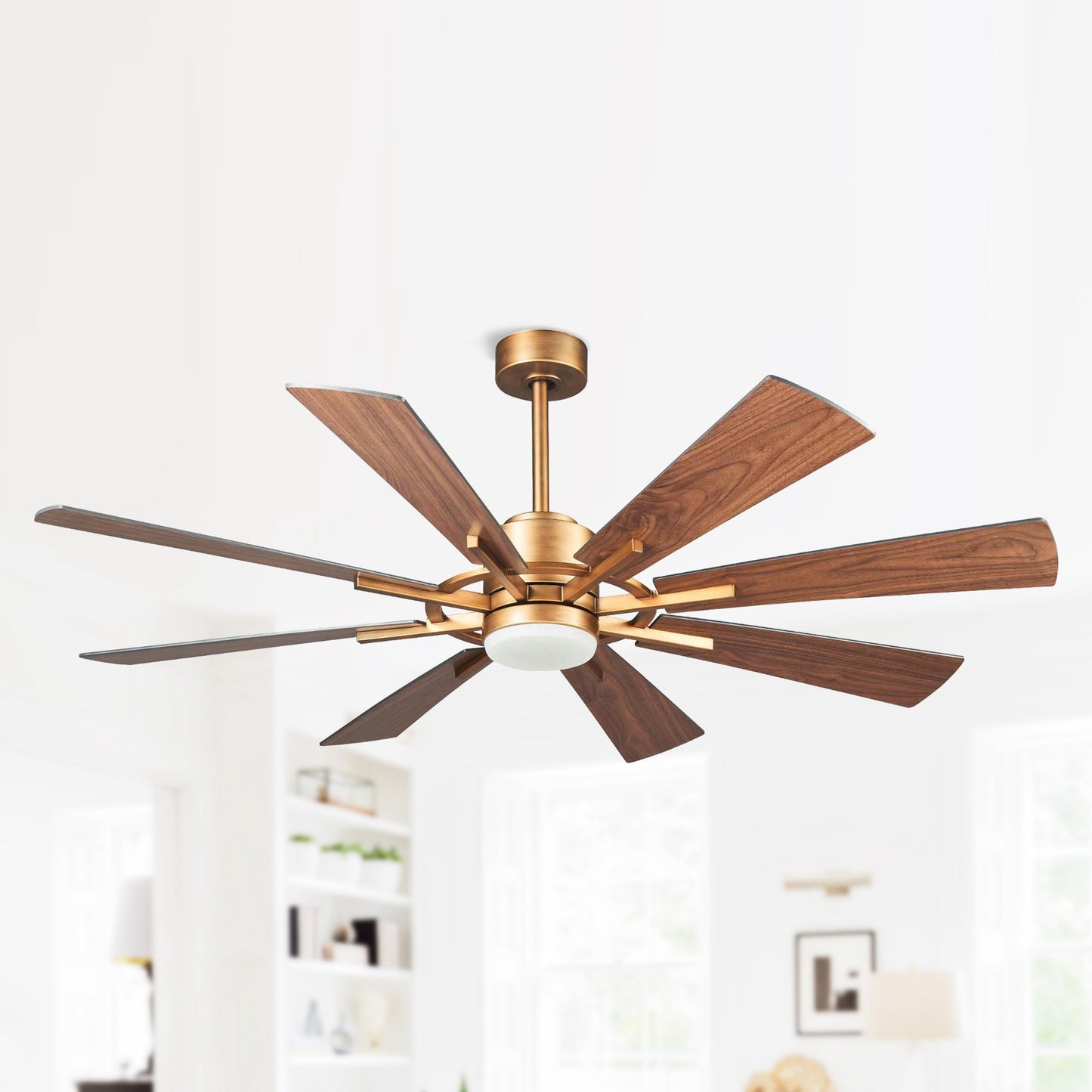 60" Windmill Ceiling Fan with Light & Remote – Farmhouse Gold, 8-Blade, DC Motor, Indoor/Outdoor