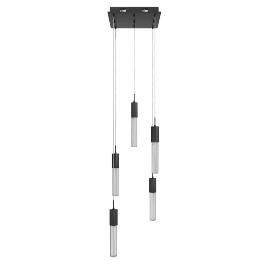 Boa 5-Light LED Matte Black Studded Glass Pendant Light