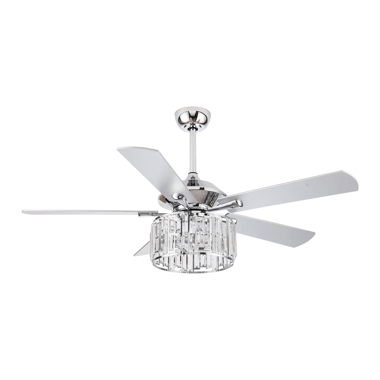 52" Crystal Ceiling Fan with Light & Remote – Chrome 5-Blade, DC Motor, Large Room