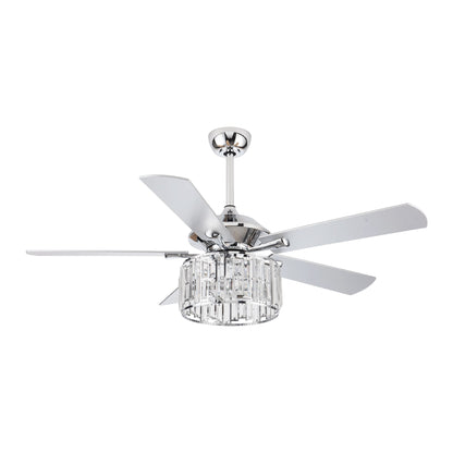 52" Crystal Ceiling Fan with Light & Remote – Chrome 5-Blade, DC Motor, Large Room