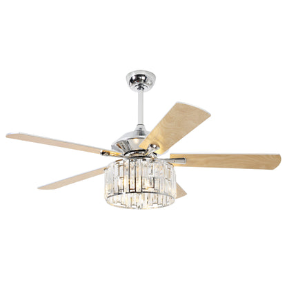 52" Crystal Ceiling Fan with Light & Remote – Chrome 5-Blade, DC Motor, Large Room