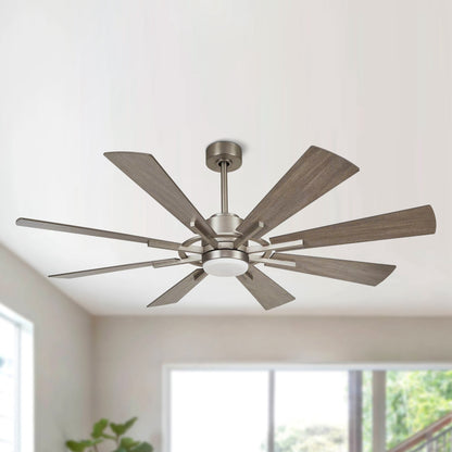 60" Windmill Ceiling Fan with Light & Remote – Farmhouse Nickel, 8-Blade, DC Motor, Indoor/Outdoor