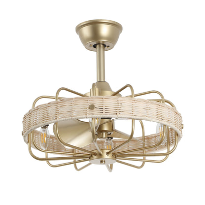 18" Gold Beige Rattan Fandelier Ceiling Fan with Light – Semi Flush Mount with Remote
