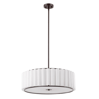 Modern Chandelier Bronze 24" 5-Light White Linen Shade