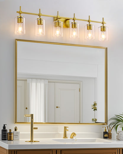 Jasper Gold Clear Glass 6-Light Bathroom Vanity Light