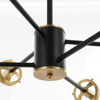 Modern Chandelier Sputnik Black Brass 6-Light Glass 30"