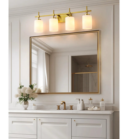 Jasper Gold Traditional Frosted Glass 4-Light Bathroom Vanity Light