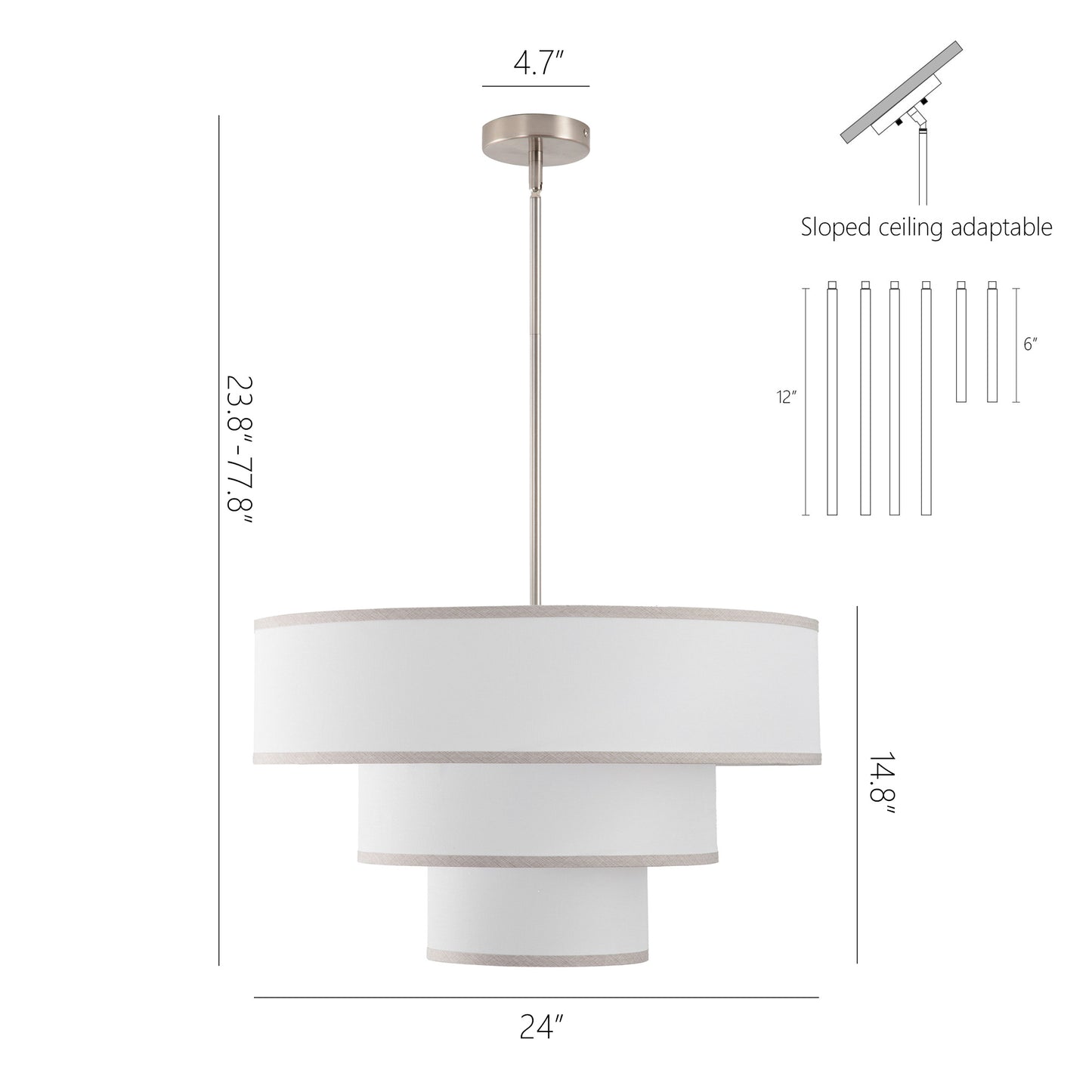 Modern Chandelier 24" 5-Light Nickel Tiered Drum Linen Shade