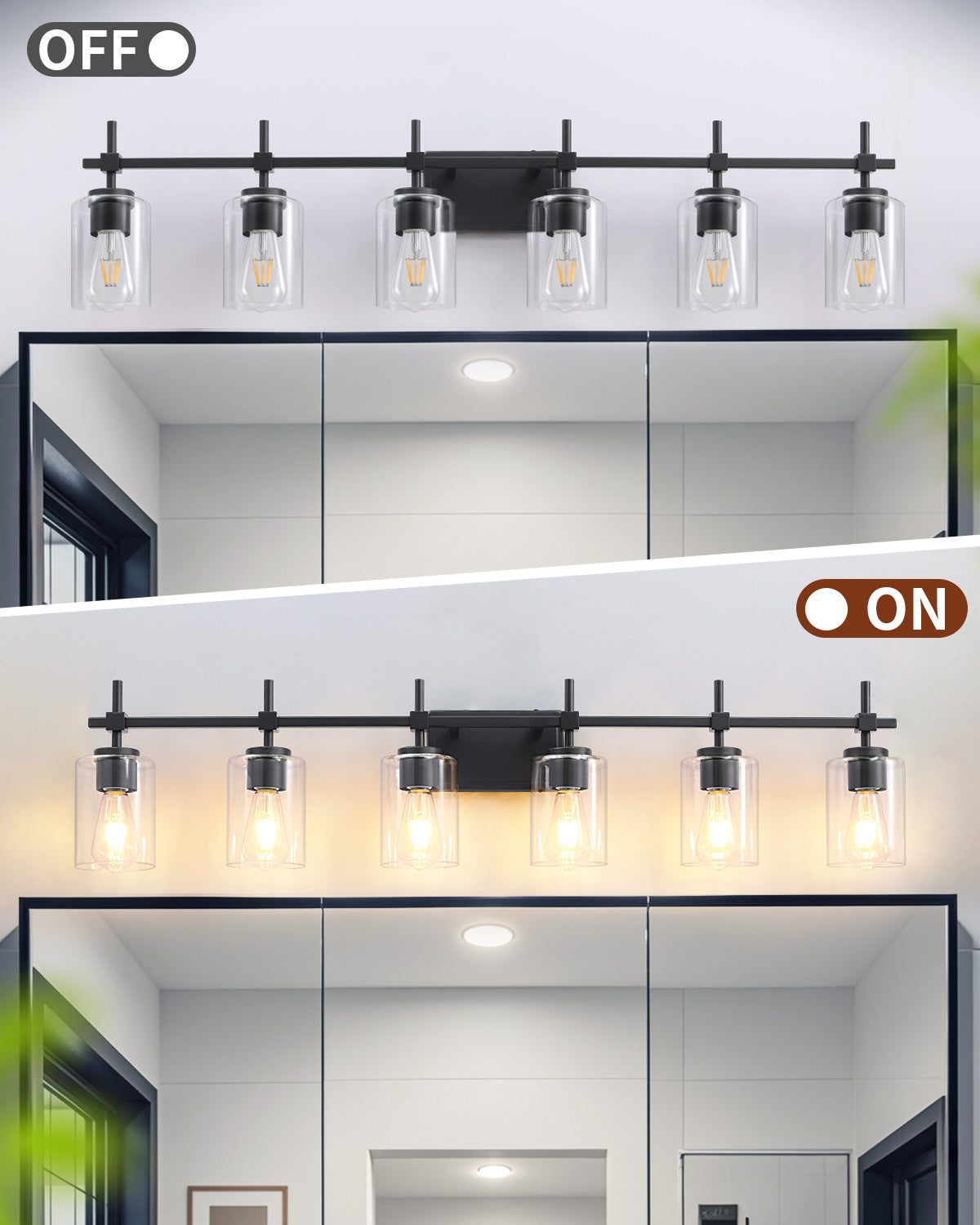 Jasper Black Clear Glass 6-Light Bathroom Vanity Light