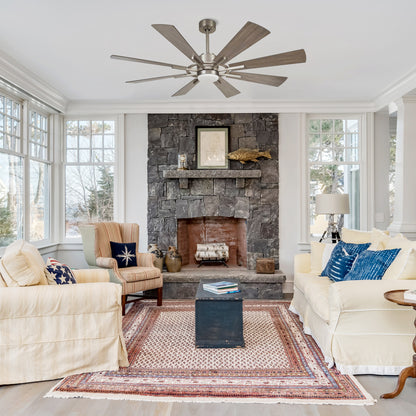 60" Windmill Ceiling Fan with Light & Remote – Farmhouse Nickel, 8-Blade, DC Motor, Indoor/Outdoor