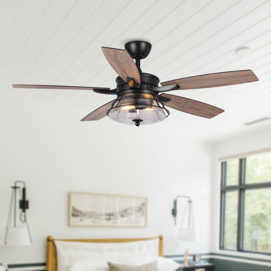 52" 5-Blade 2-Light Industrial Reversible Ceiling Fan with Light