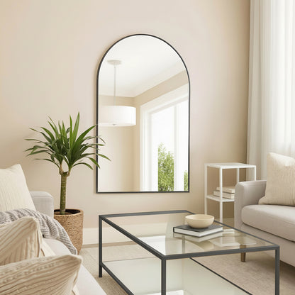 Wall Mirror 36x55" Modern Black Framed Arched Design