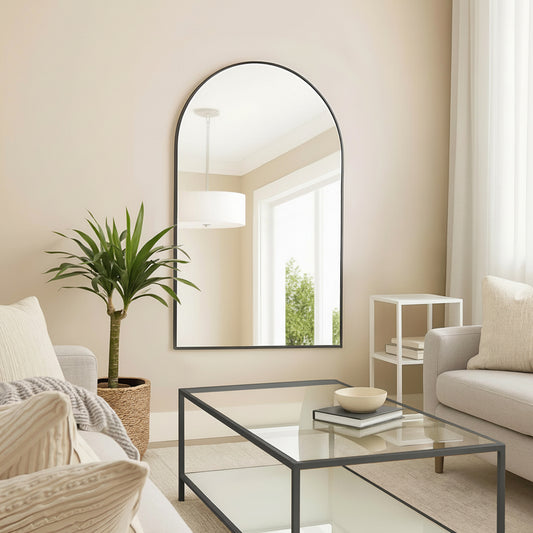 Wall Mirror 36x55" Modern Black Framed Arched Design