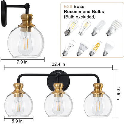Irvine Black and Gold Modern 3-Light Vanity Light