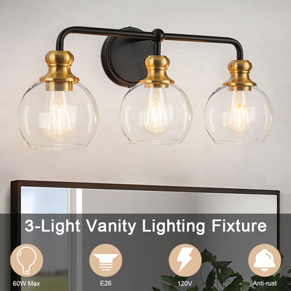 Irvine Black and Gold Modern 3-Light Vanity Light