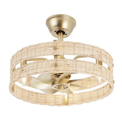 18" Gold Beige Rattan Fandelier Ceiling Fan with Light – Boho Semi Flush Fan with Remote