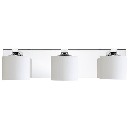 3-Light Chrome Vanity Light – Modern Bathroom Wall Fixture with Etched Opal Glass