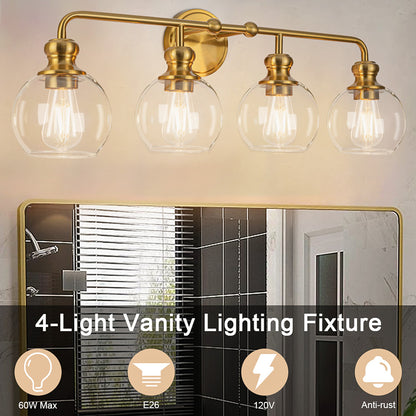 Irvine Gold Modern Clear Glass 4-Light Vanity Light