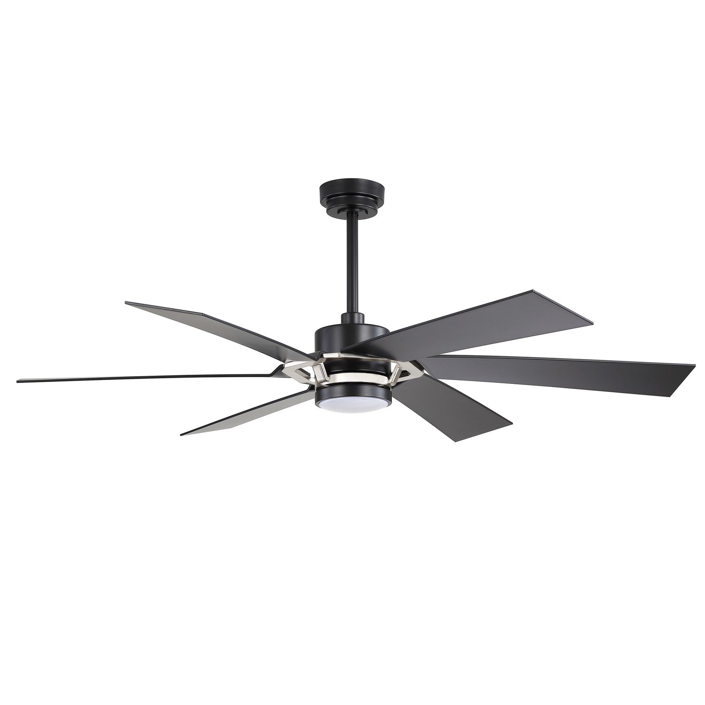60" Black & Chrome Ceiling Fan with Light & Remote – Smart 6-Blade, DC Motor
