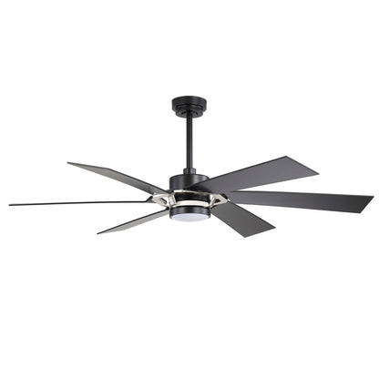 60" Black & Chrome Ceiling Fan with Light & Remote – Smart 6-Blade, DC Motor