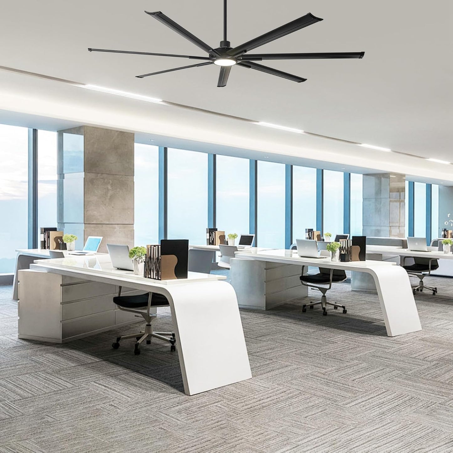 Ceiling Fan Industrial 100" Modern Black 7-Blade LED Light