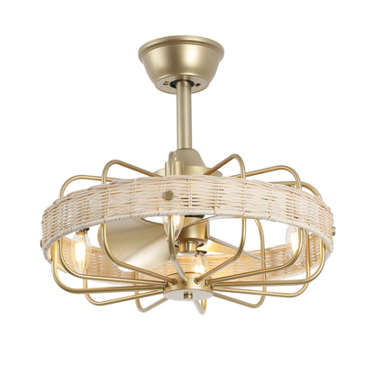 18" Gold Beige Rattan Fandelier Ceiling Fan with Light – Semi Flush Mount with Remote