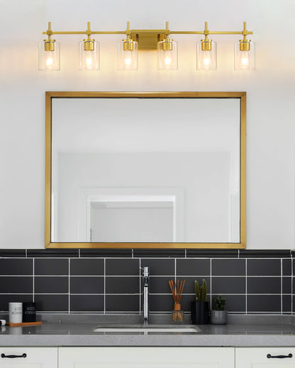 Jasper Gold Clear Glass 6-Light Bathroom Vanity Light