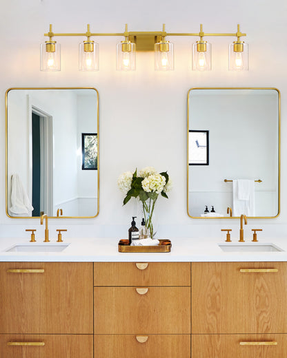 Jasper Gold Clear Glass 6-Light Bathroom Vanity Light