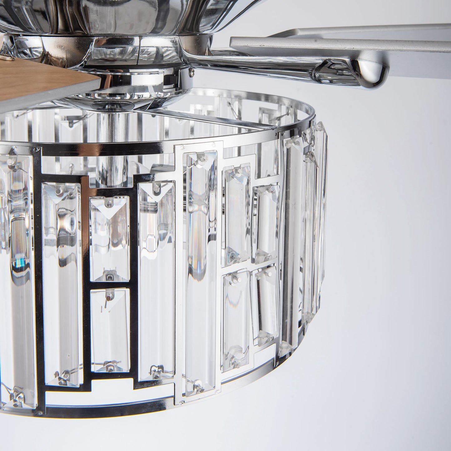 52" Crystal Ceiling Fan with Light & Remote – Chrome 5-Blade, DC Motor, Large Room