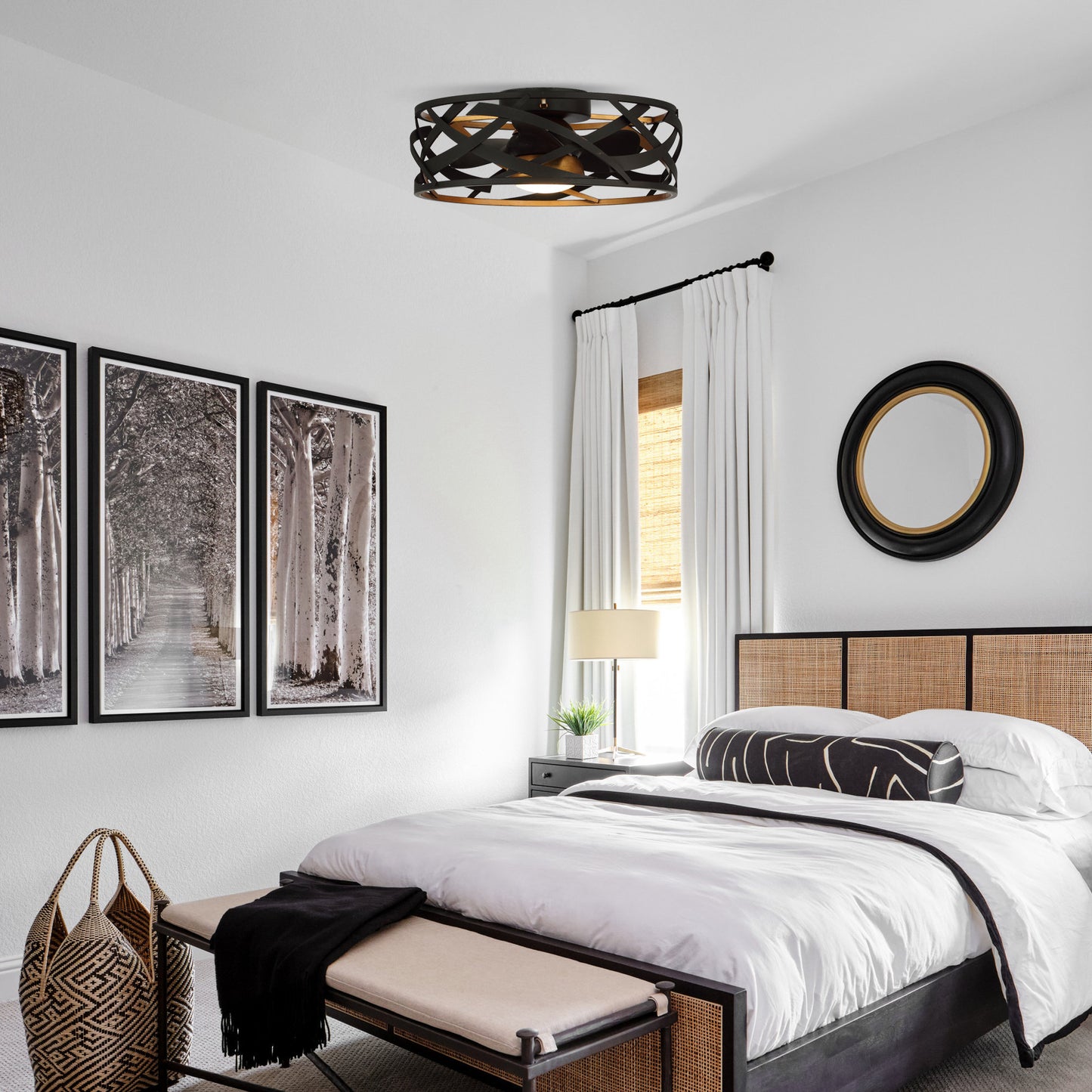 21" Modern Black Cage Ceiling Fan with LED Light