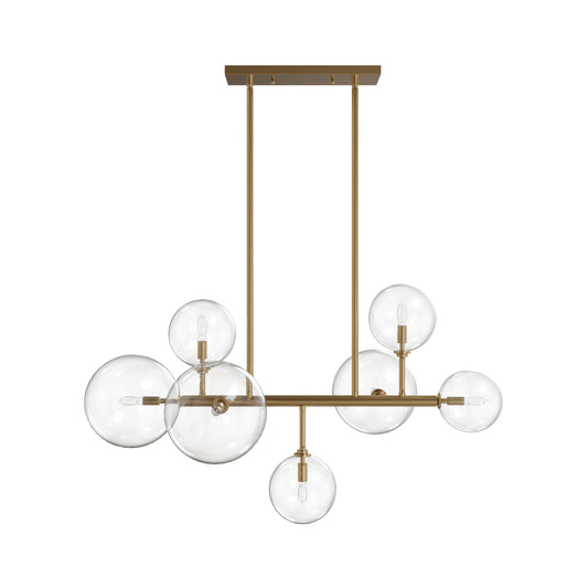 Delilah 7-Light Aged Brass Clear Globe Linear Chandelier
