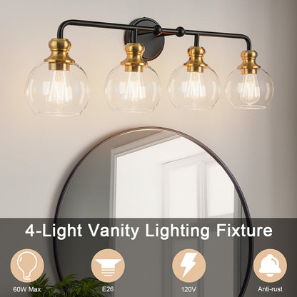 Irvine Black and Gold Modern 4-Light Vanity Light