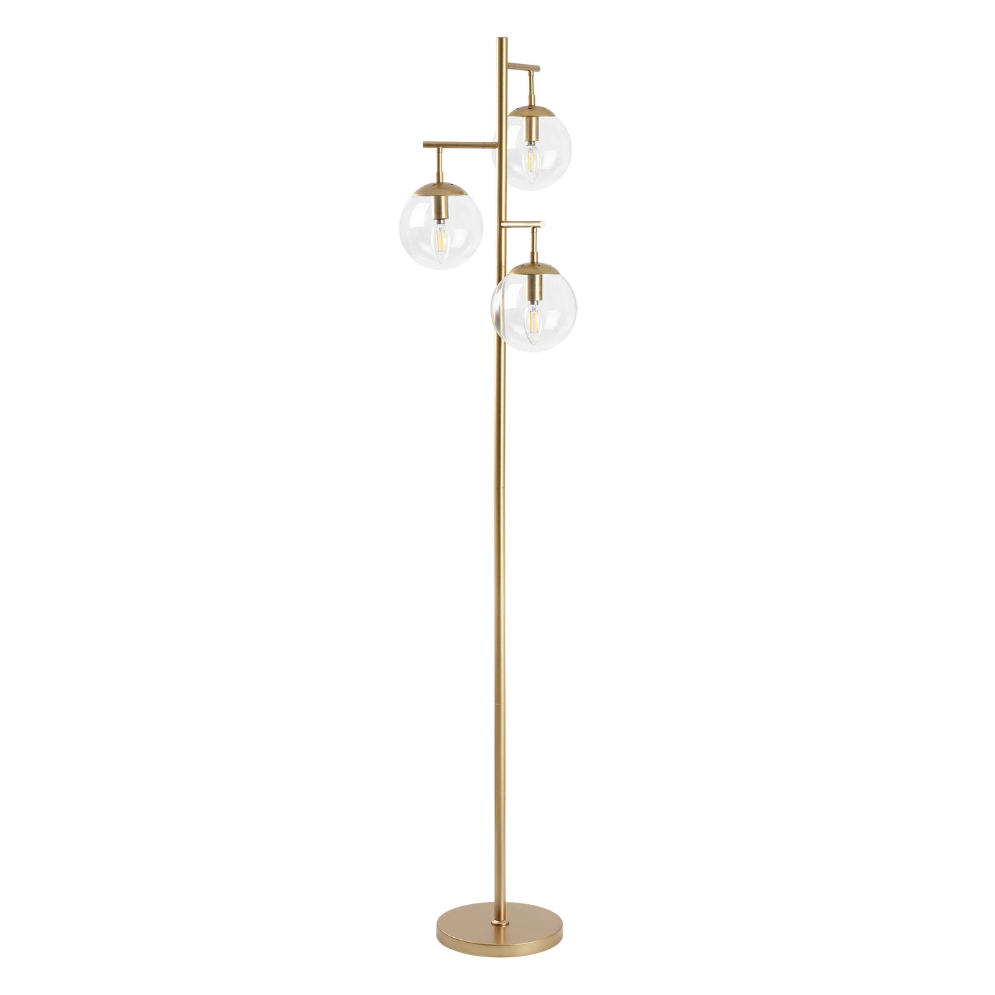 Floor Lamp Modern Brass 70" 3-Light Clear Glass Globes