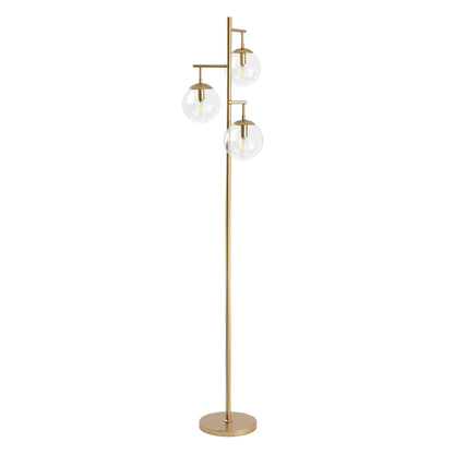 Floor Lamp Modern Brass 70" 3-Light Clear Glass Globes
