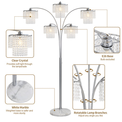 Brio 80" 5-Light Modern Crystal Arc Floor Lamp