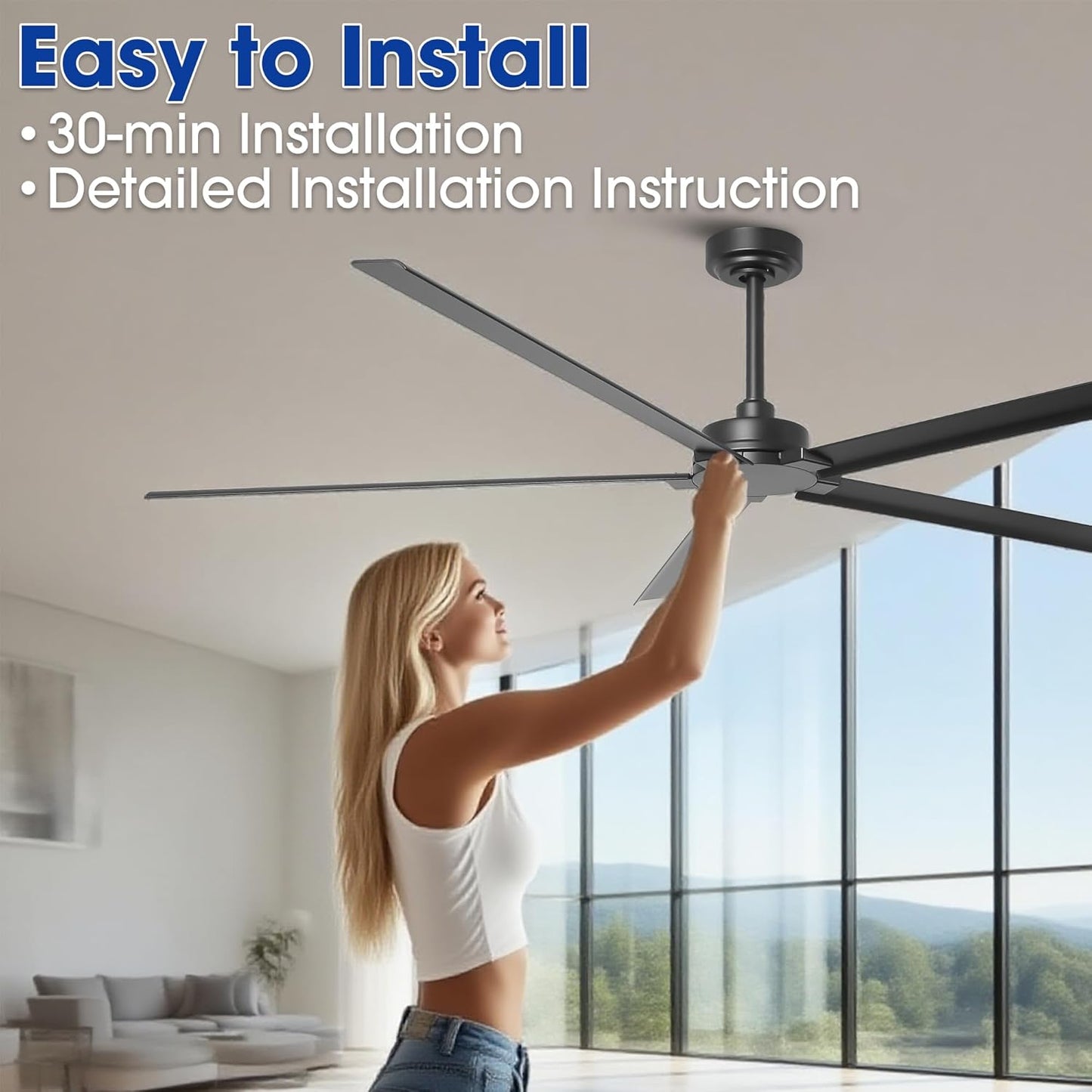 Ceiling Fan 72" Industrial 5-Blade Black IPX4 Outdoor Use