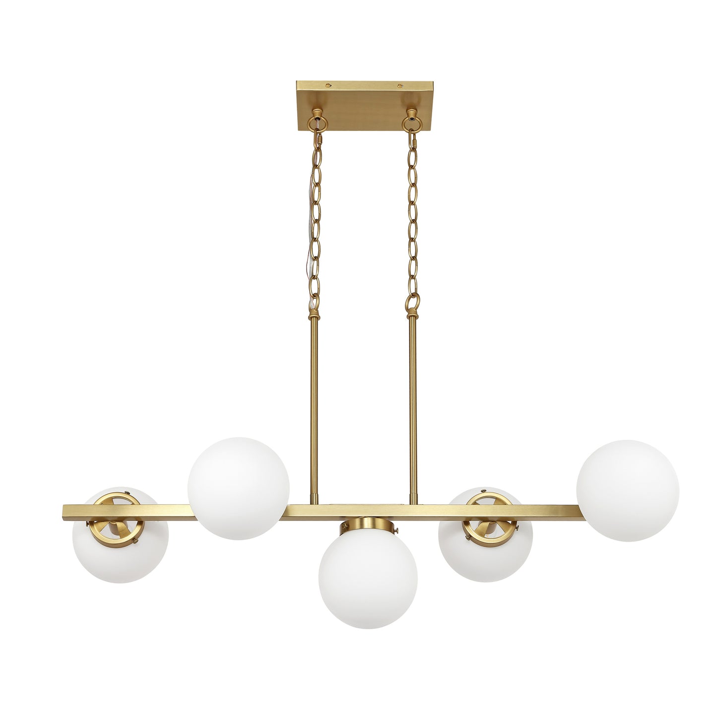 Modern Chandelier Sputnik Brass 5-Light Opal Glass 36"