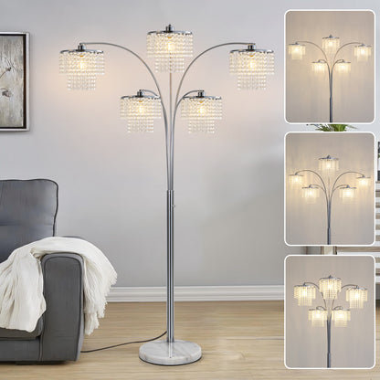 Brio 80" 5-Light Modern Crystal Arc Floor Lamp