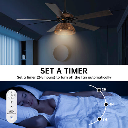 BreezeLite 52" Farmhouse Matte Black Rattan Ceiling Fan