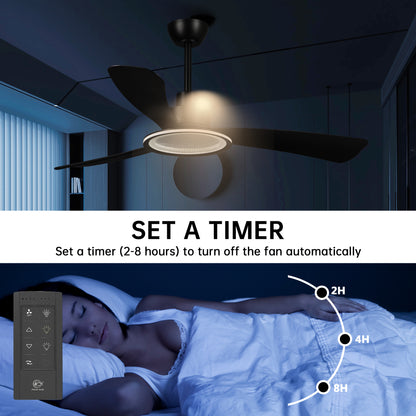 BreezeLite 52" Modern Matte Black LED 3-Blade Ceiling Fan