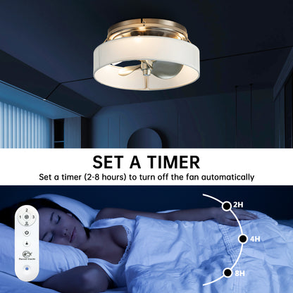 BreezeLite Modern 12.6" Nickel Caged Flush Mount Ceiling Fan