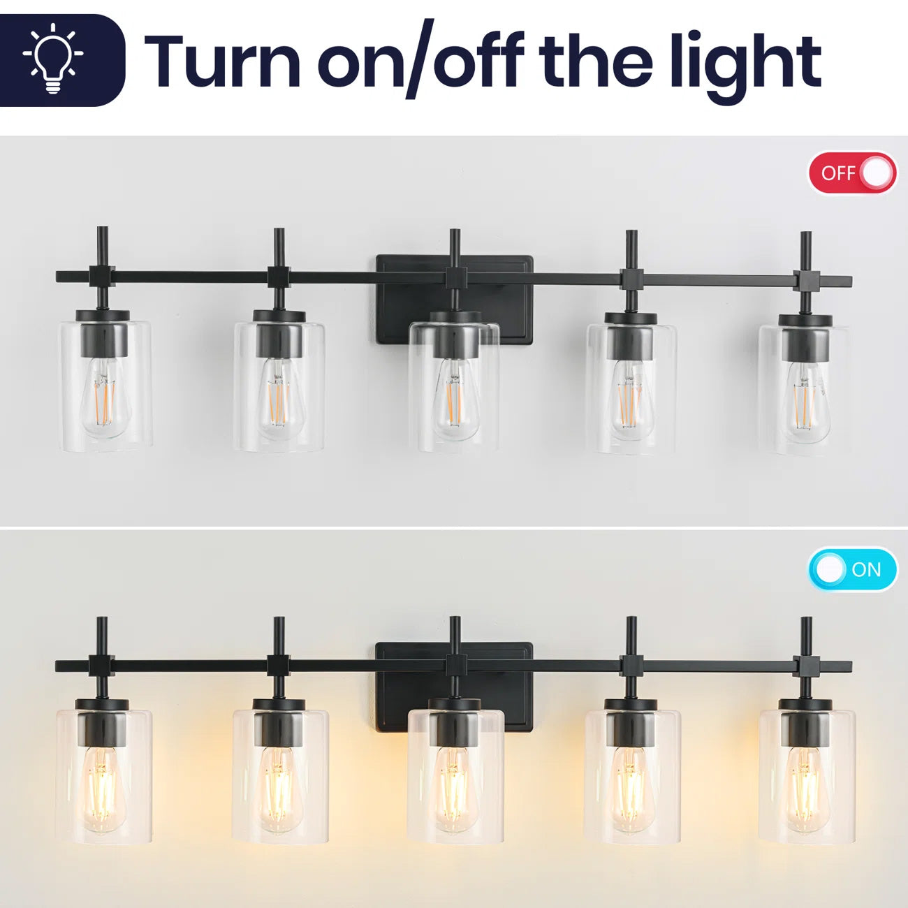 Jasper Black Clear Glass 5-Light Bathroom Vanity Light