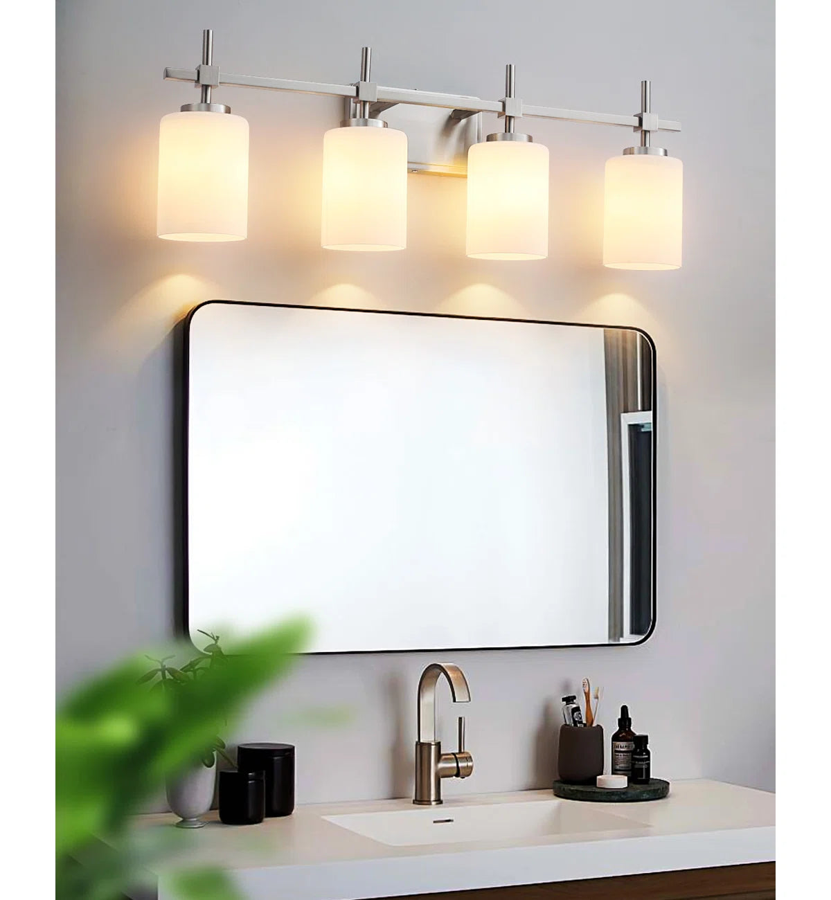Jasper Brushed Nickel Frosted Glass 4-Light Bathroom Vanity Light