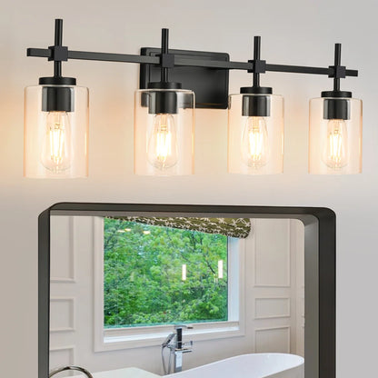 Jasper Black Clear Glass 4-Light Bathroom Vanity Light