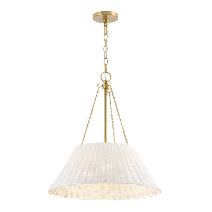 Farmhouse Chandelier 22" 3-Light Brass White Rattan Shade