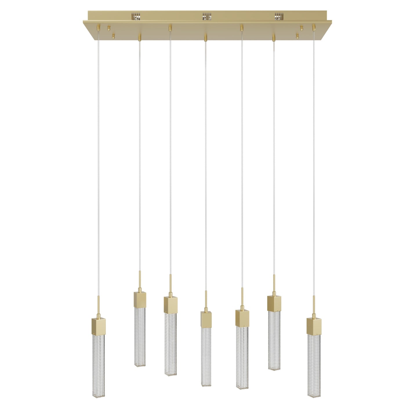 Boa 7-Light LED Brushed Brass Studded Glass Linear Chandelier