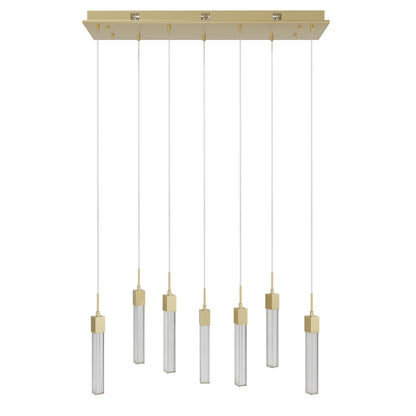 Boa 7-Light LED Brushed Brass Studded Glass Linear Chandelier