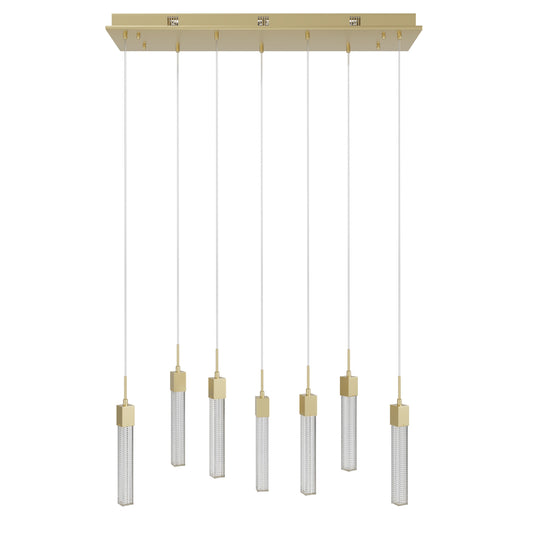 Boa 7-Light LED Brushed Brass Studded Glass Linear Chandelier