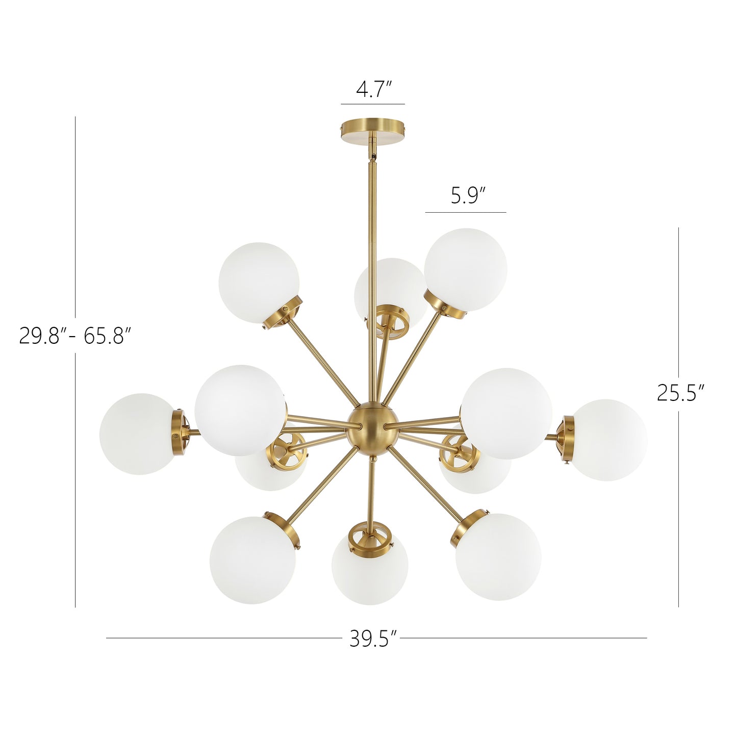 Modern Chandelier Sputnik Brass 12-Light Opal Glass 39"