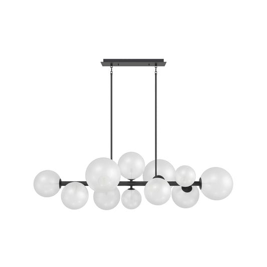 Delilah 12-Light Matte Black White Globe Linear Chandelier
